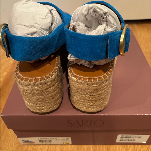 SARTO MARIANA BLUE SUEDE BUCKLE ESPADRILLE NO OFFERS - Picture 9 of 10